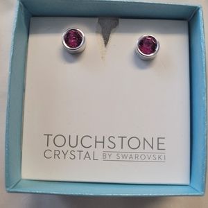 Touchstone Crystal by Swarovski Crystal pink round stud earrings
